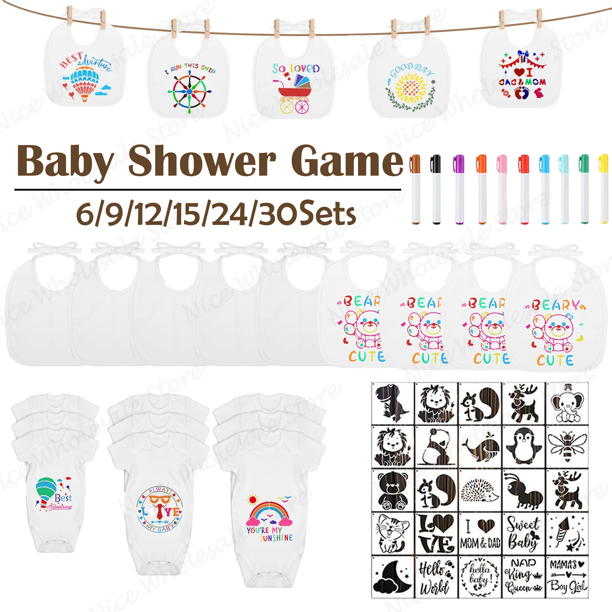 6-30Sets Baby Shower Games Bib - Party Games Gender Reveal のレビューと価格