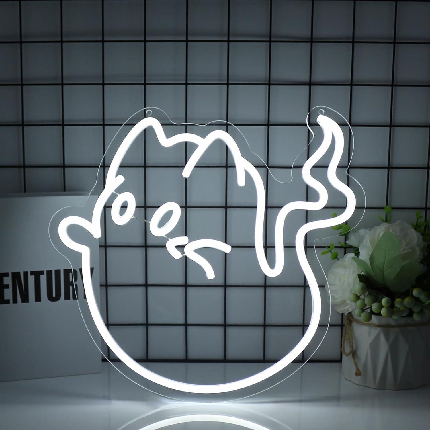 Cat Ghost Neon Sign USB Powere - Party Games Gifts のレビューと価格