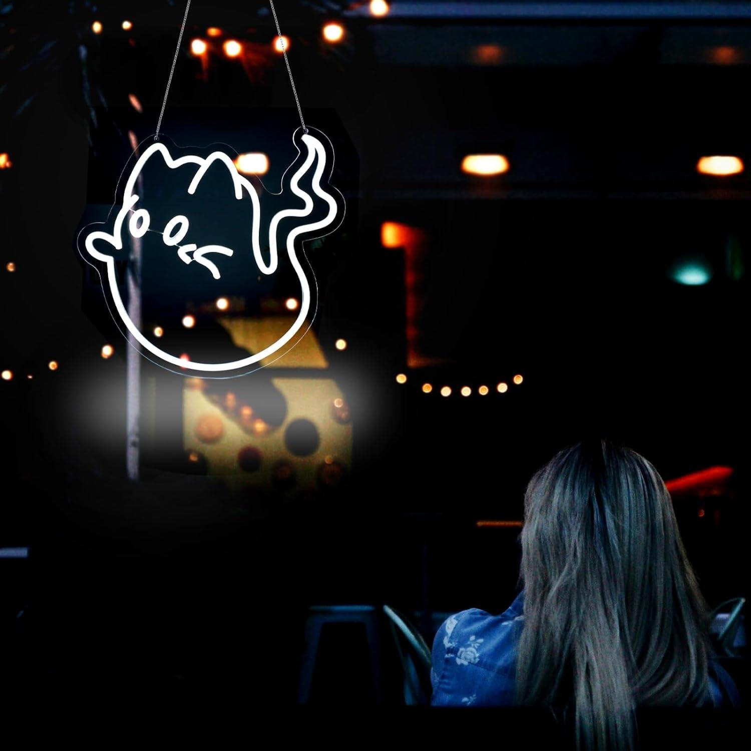 Cat Ghost Neon Sign USB Powere - Party Games Gifts のレビューと価格