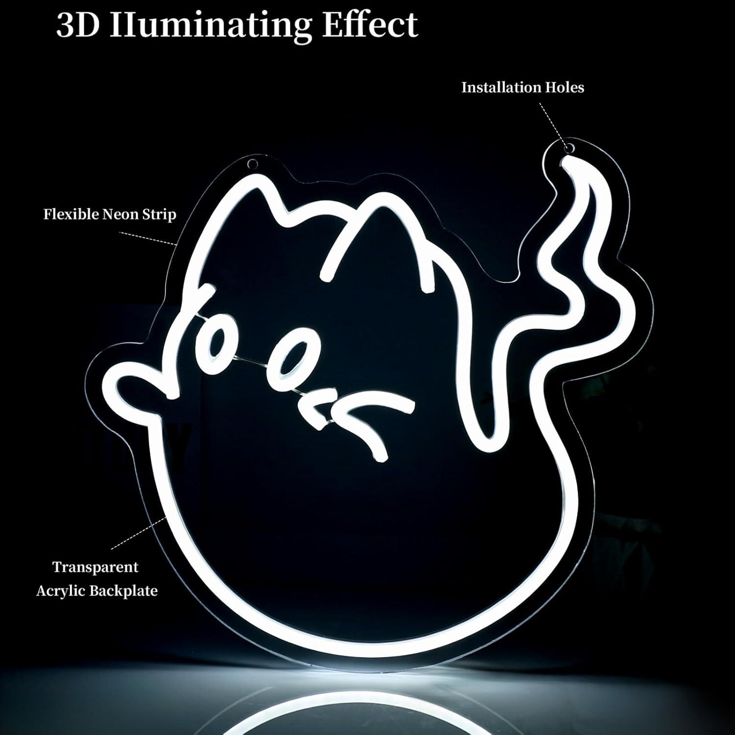 Cat Ghost Neon Sign USB Powere - Party Games Gifts のレビューと価格