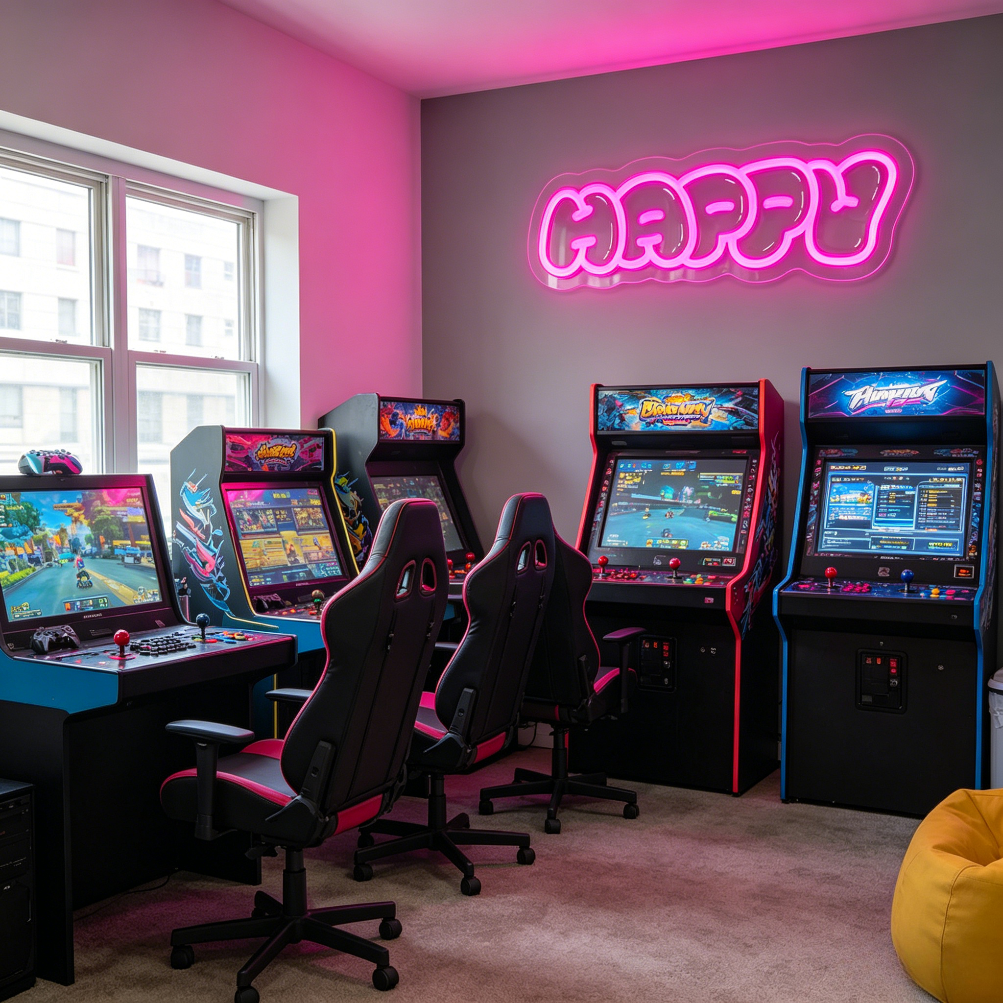 Happy Neon Sign LED Wall Art L - Party Games Night のレビューと価格